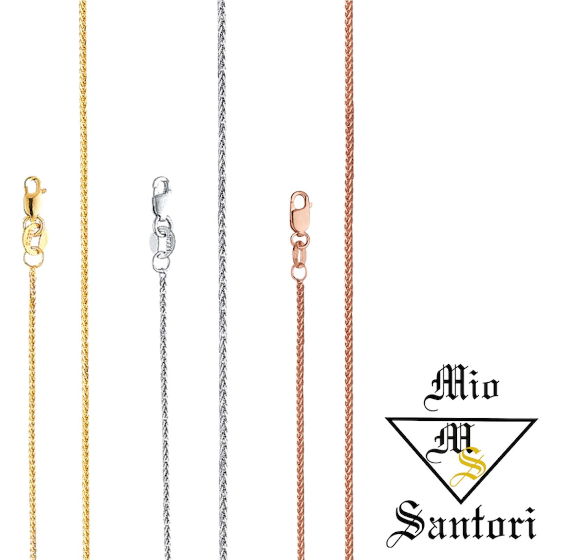 14k Diamond Cut Wheat Chain (Yellow/White/Rose)